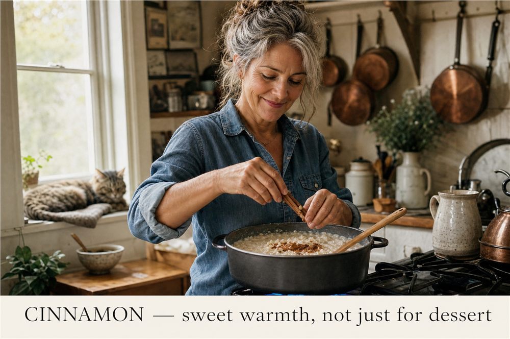 A cook grating cinnamon into a savory pot
