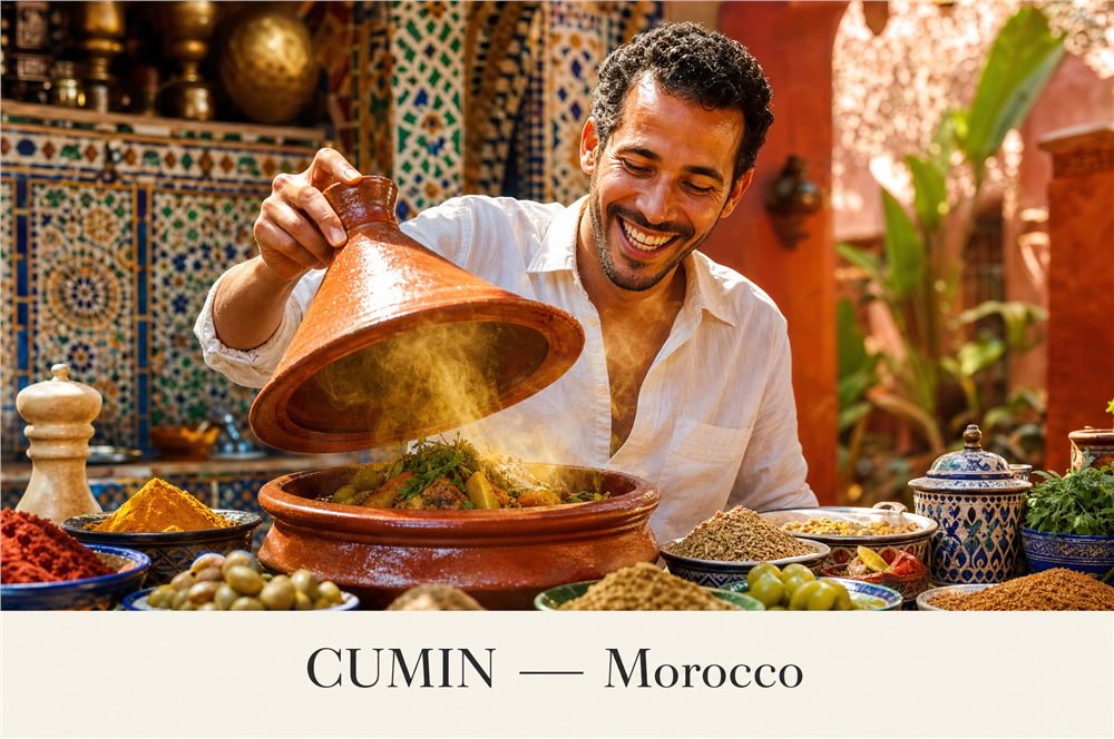 A Moroccan cook opening a steaming cumin-scented tagine